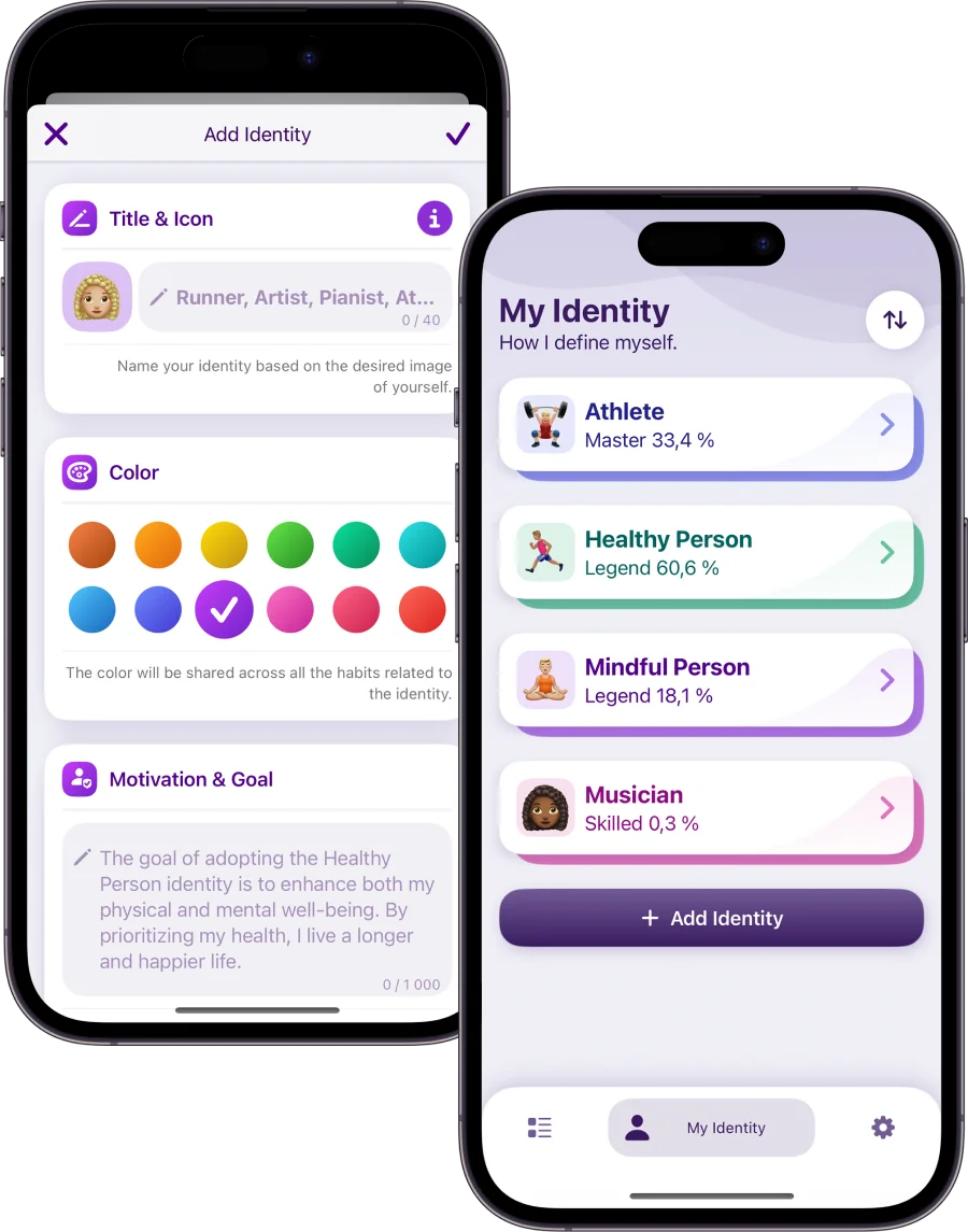 an image showing app screens of adding and managing identities