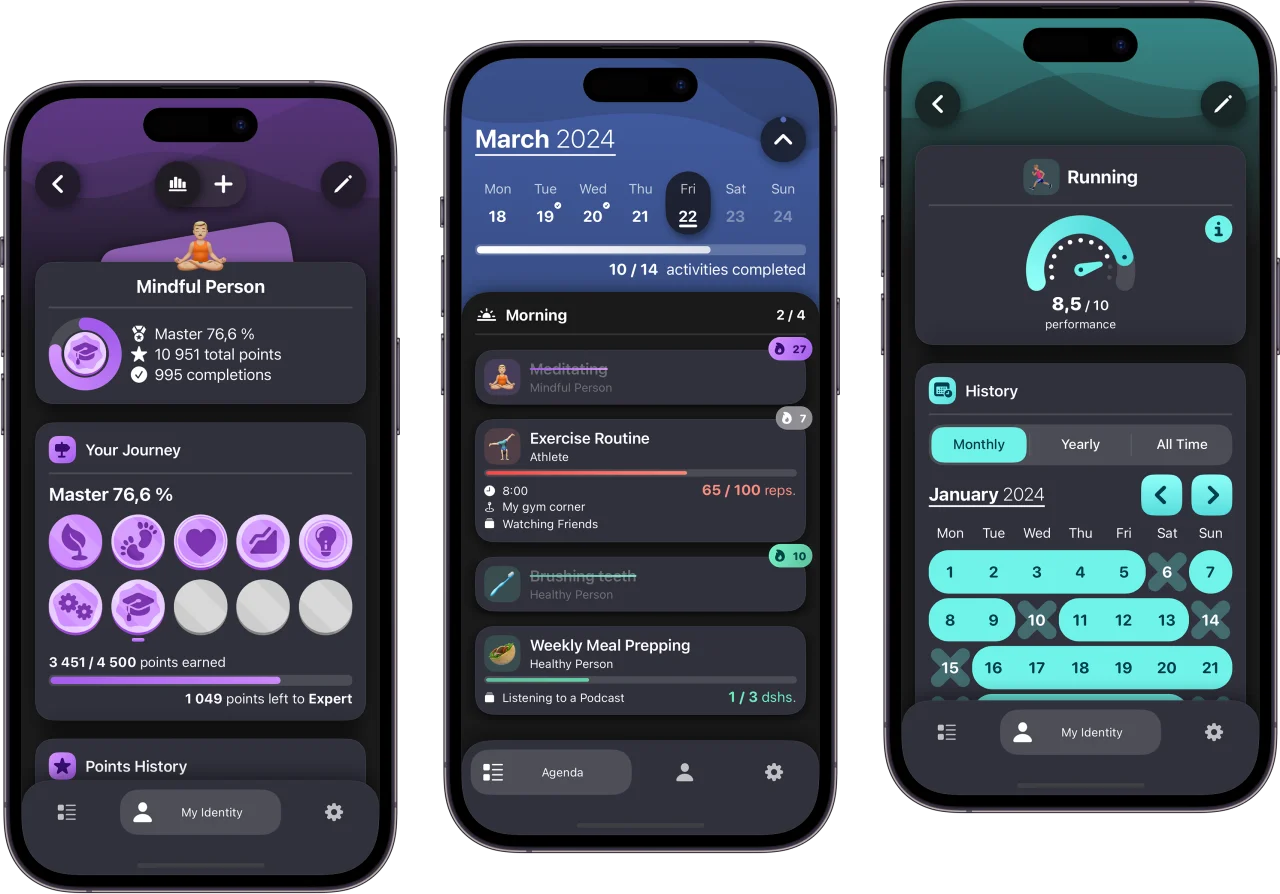 an image showing different app screens in dark mode